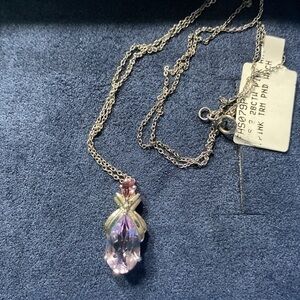 JTV S/S 2.2 8 CTW pink amethyst with pink trim pendant with 18 inch chain